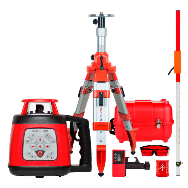 Комплект: ротационный нивелир RGK SP-310 + штатив RGK SH-170 рейка RGK LR-2 фото
