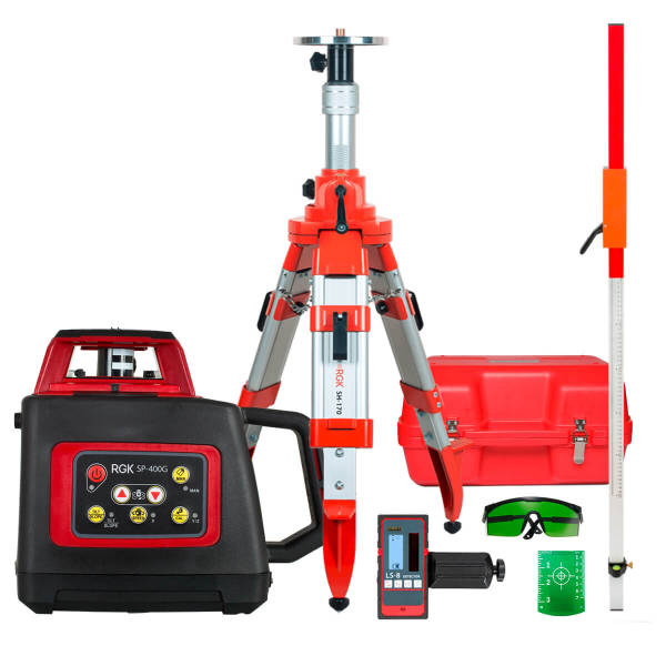 Комплект: ротационный нивелир RGK SP-400G + штатив RGK SH-170 рейка RGK LR-2 фото
