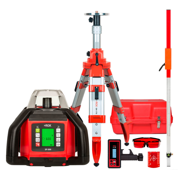 Комплект: ротационный нивелир RGK SP-500 + штатив RGK SH-170 рейка RGK LR-2 фото