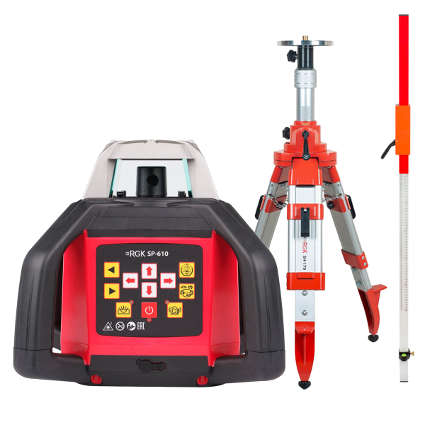 Комплект: ротационный нивелир RGK SP-610 + штатив RGK SH-170 рейка RGK LR-2 фото
